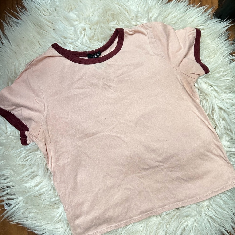 Rue21 Blush Pink Ringer Tee with Maroon Trim